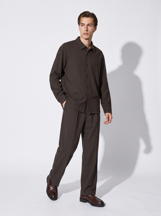Camicia Relaxed Fit in Tessuto Premium - Moro