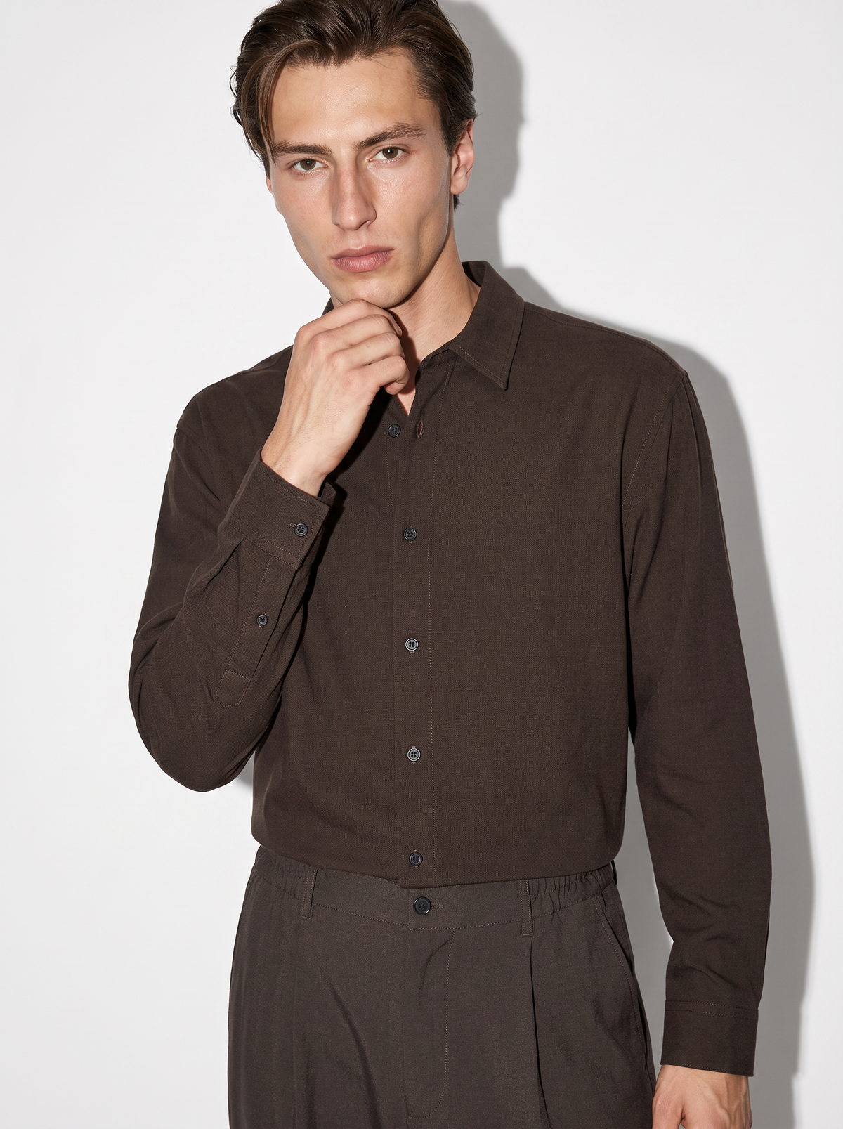 Camicia Relaxed Fit in Tessuto Premium - Moro