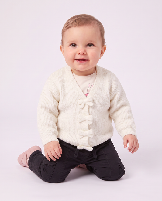 Cardigan morbido con bottoni brillanti - Bianco panna