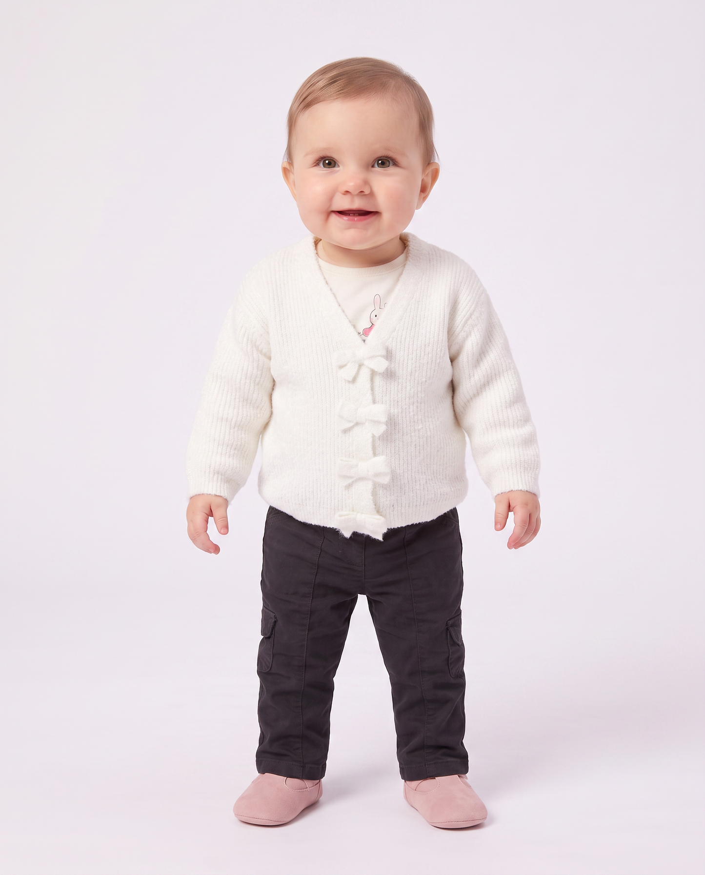 Cardigan morbido con bottoni brillanti - Bianco panna