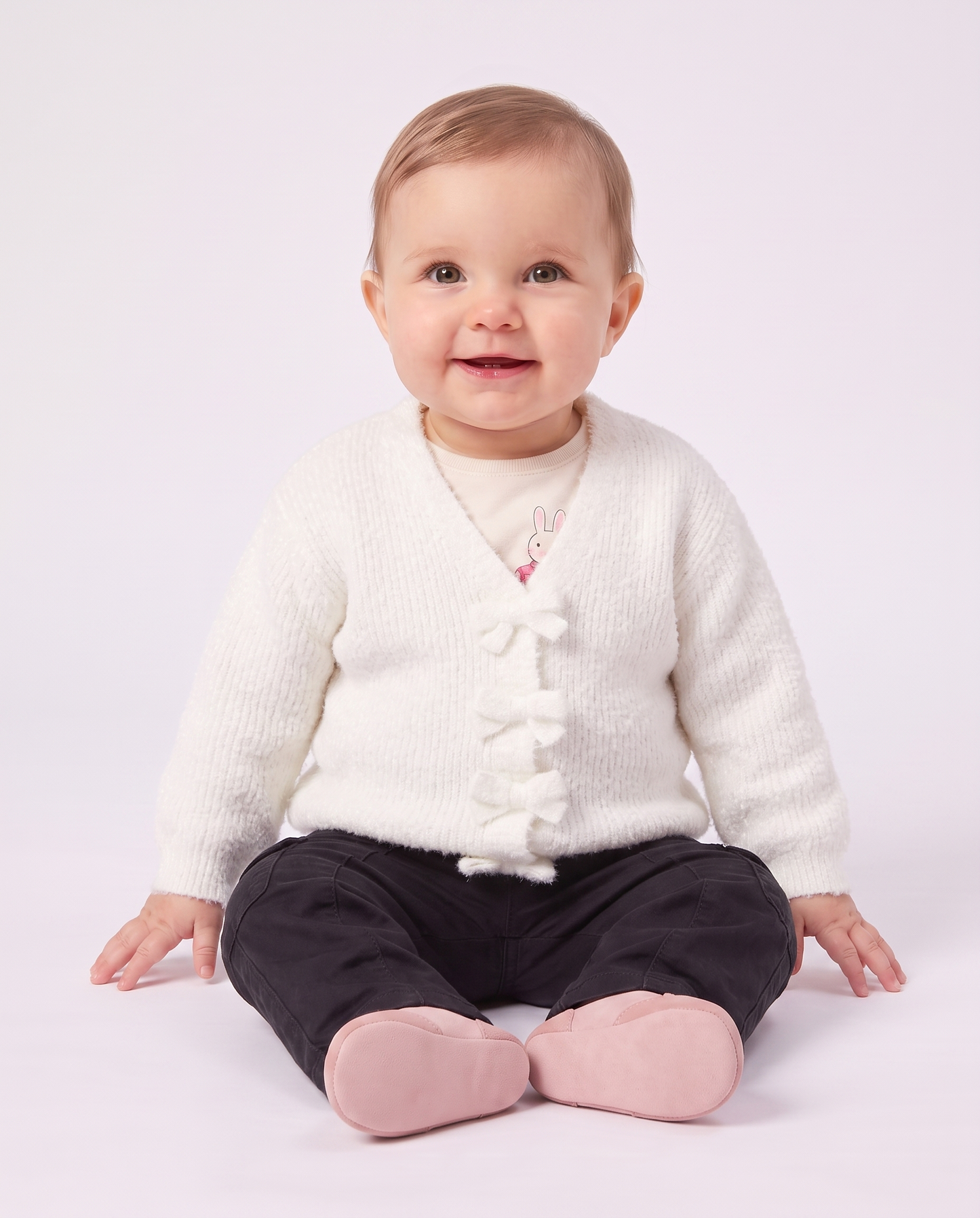Cardigan morbido con bottoni brillanti - Bianco panna