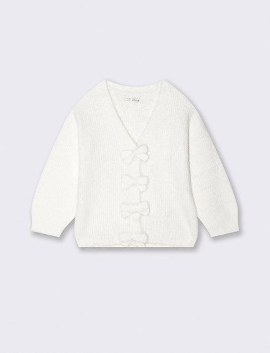 Cardigan morbido con bottoni brillanti - Bianco panna