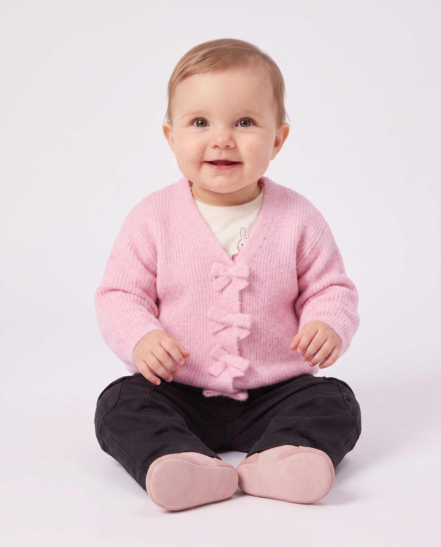 Cardigan morbido con bottoni brillanti - Rosa polvere