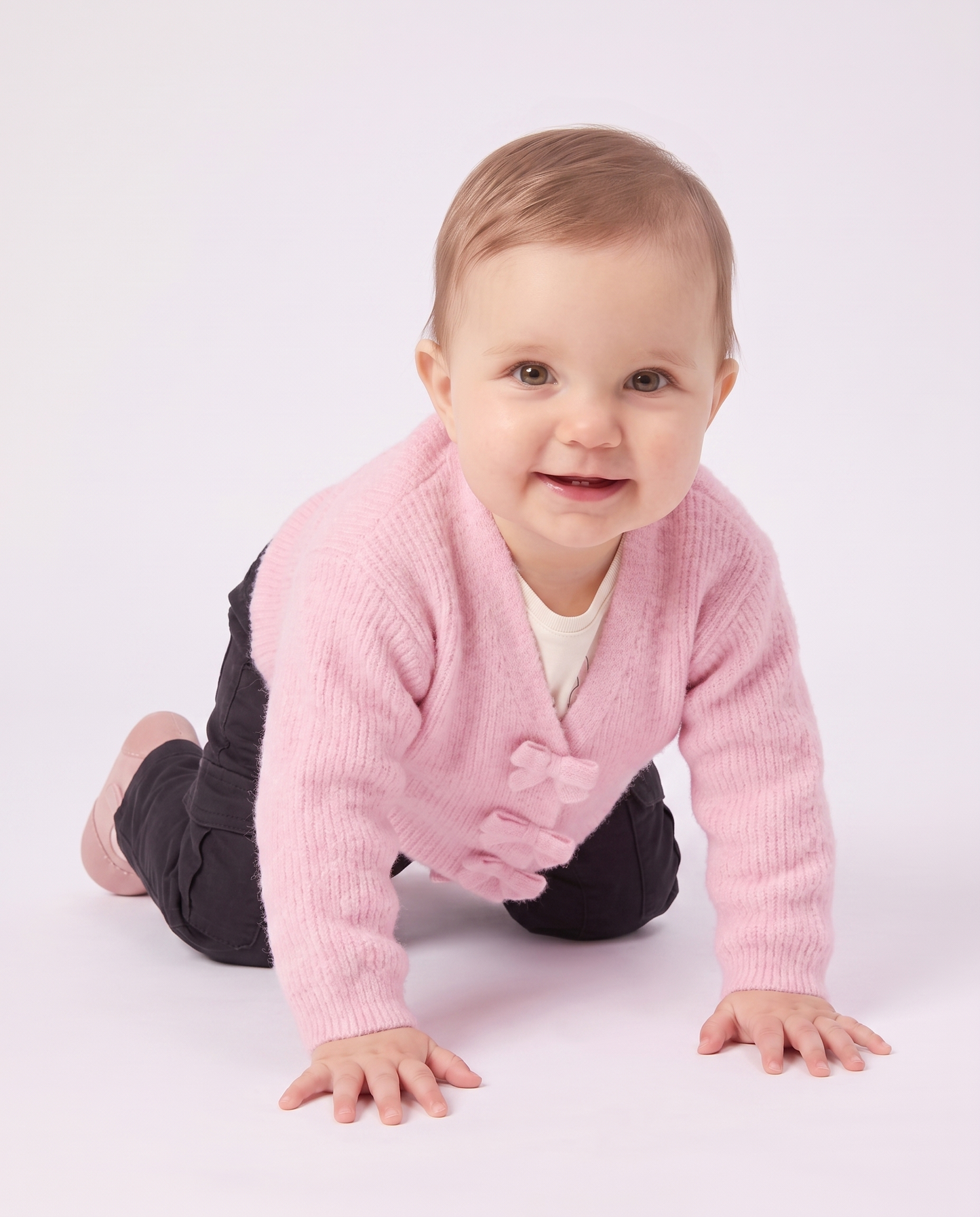 Cardigan morbido con bottoni brillanti - Rosa polvere