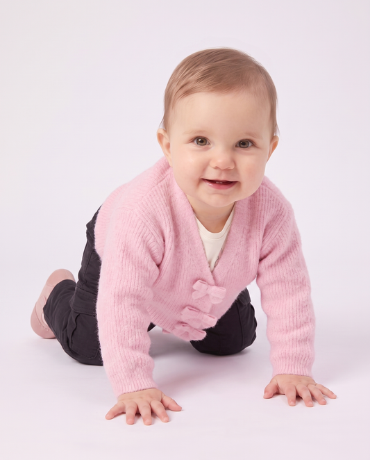 Cardigan morbido con bottoni brillanti - Rosa polvere