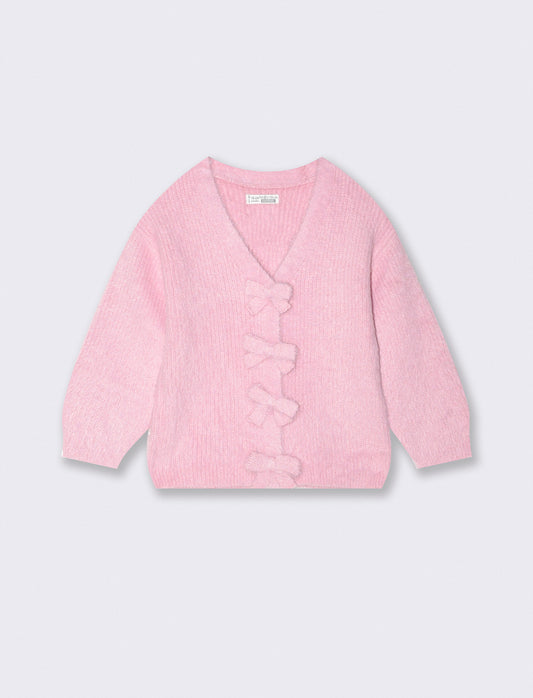 Cardigan morbido con bottoni brillanti - Rosa polvere