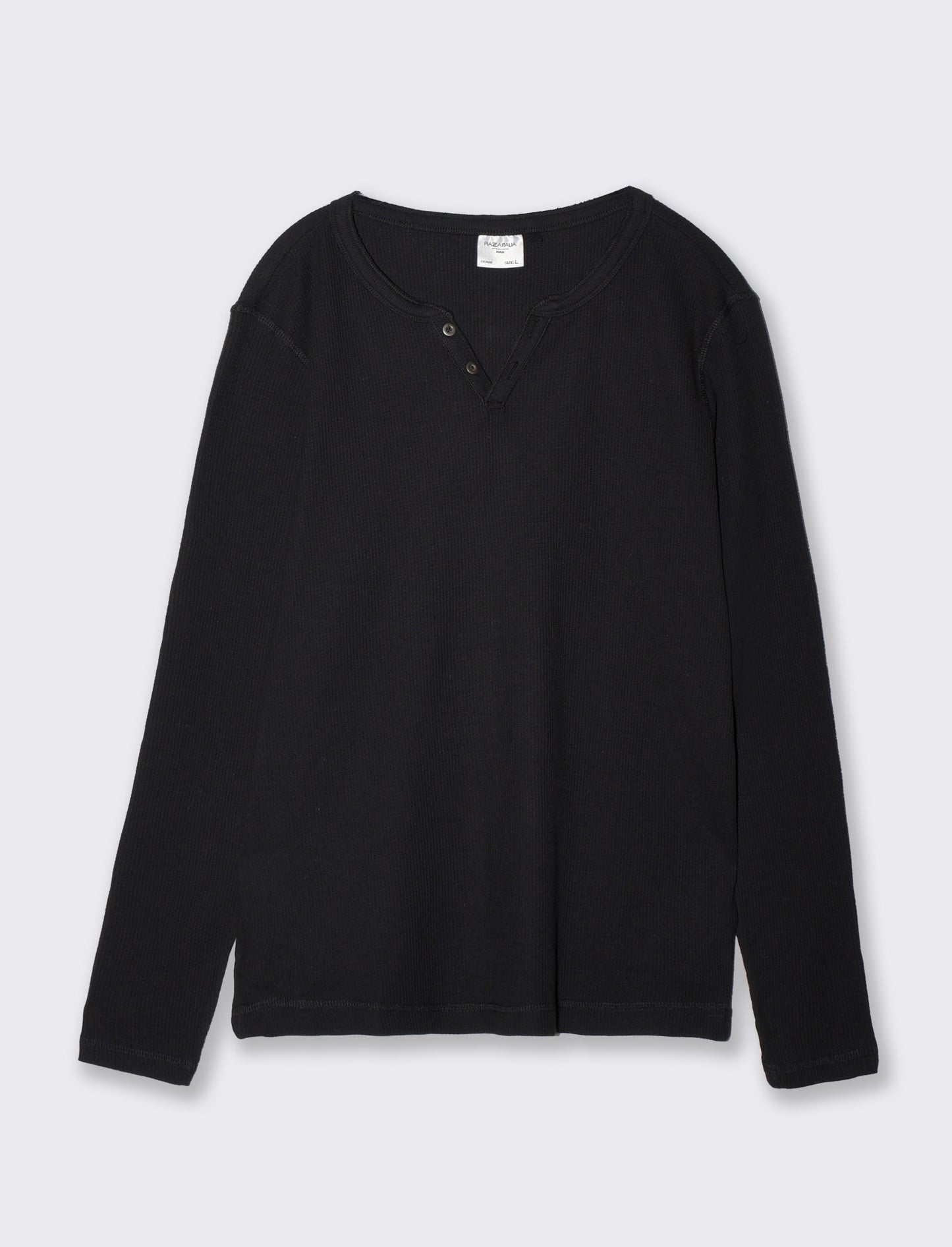 T-shirt serafino waffle maniche lunghe - Nero