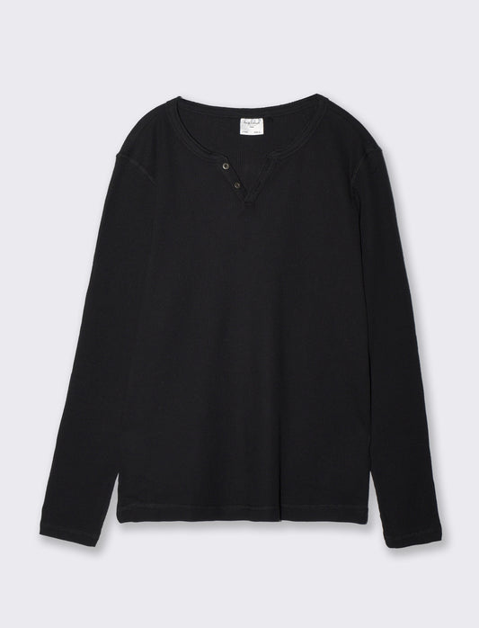 T-shirt serafino waffle maniche lunghe - Nero