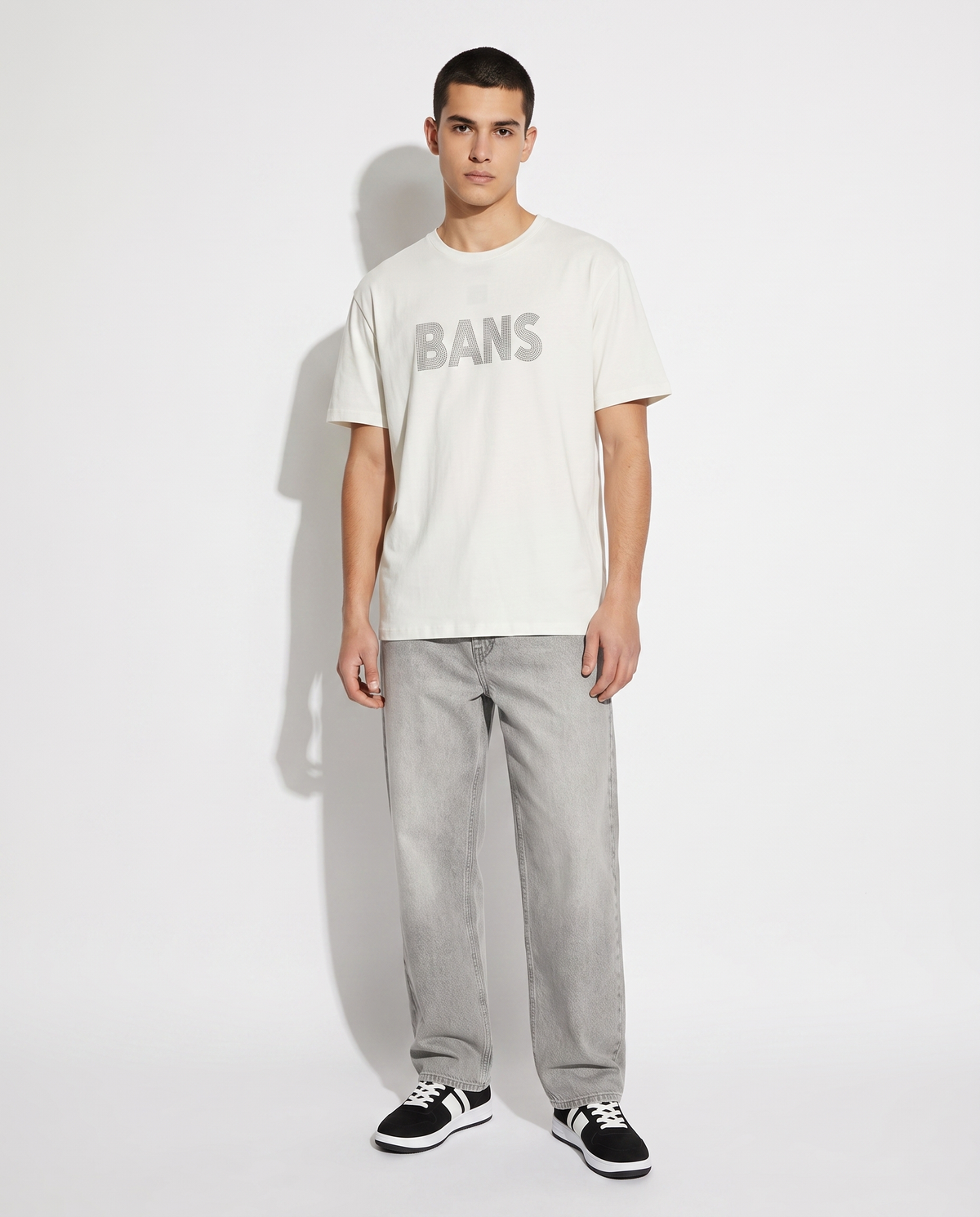 Stretch cotton T-shirt with 3D print - White