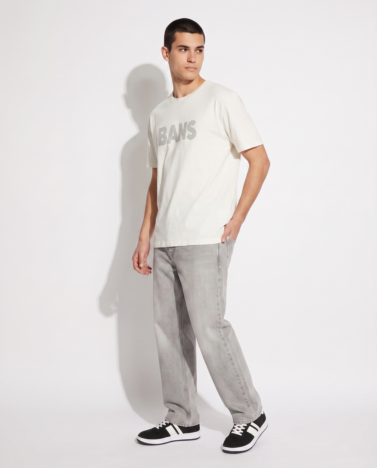 Stretch cotton T-shirt with 3D print - White