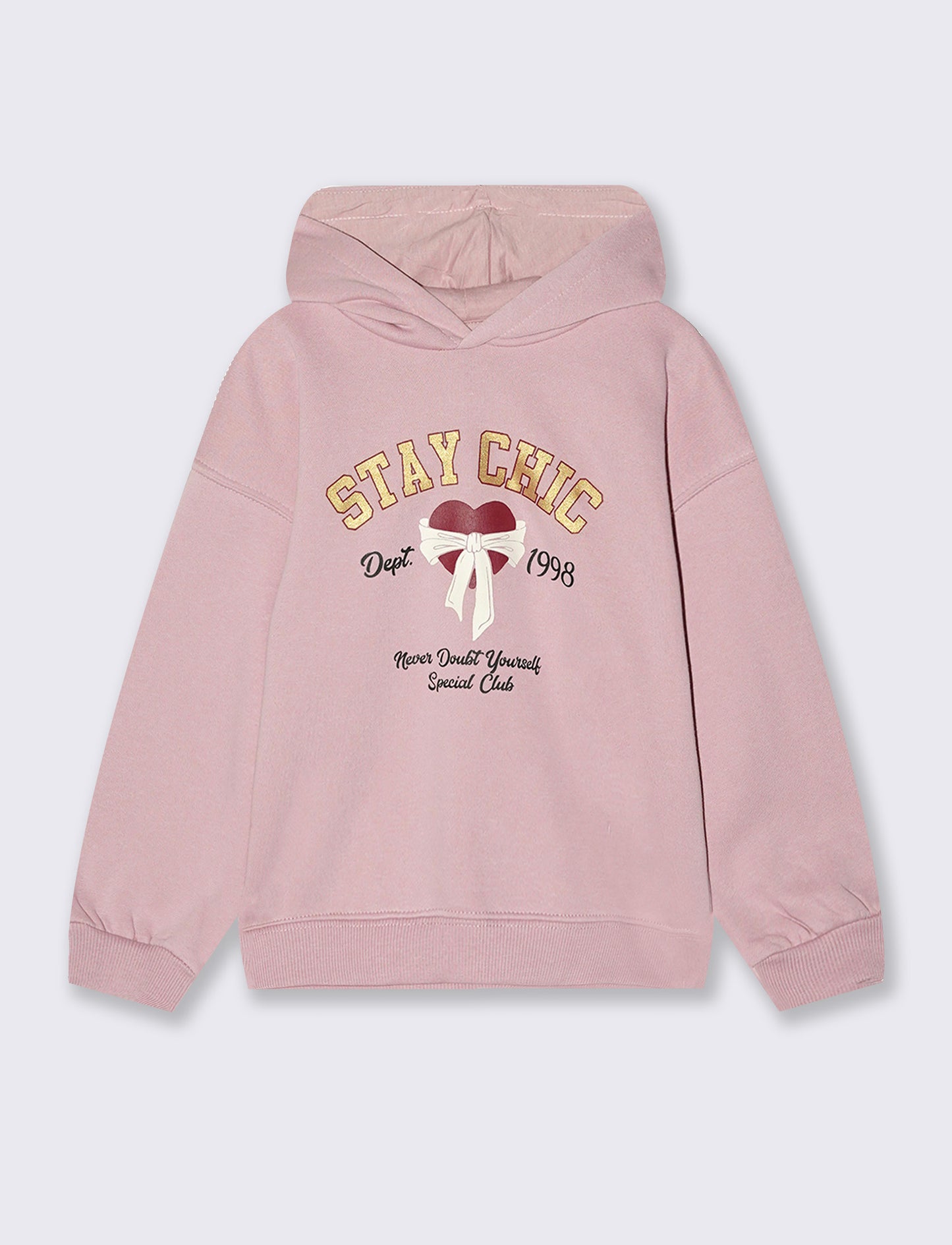 Felpa con cappuccio e stampa lucida - Rosa polvere