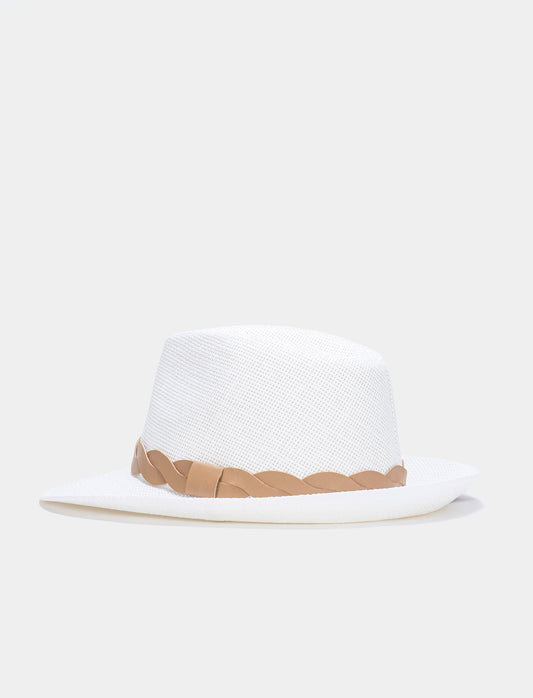 Wide Brim Women's Hat with Band - White