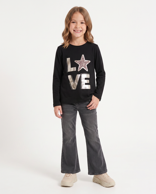 Long sleeve T-shirt with colorful print - Black