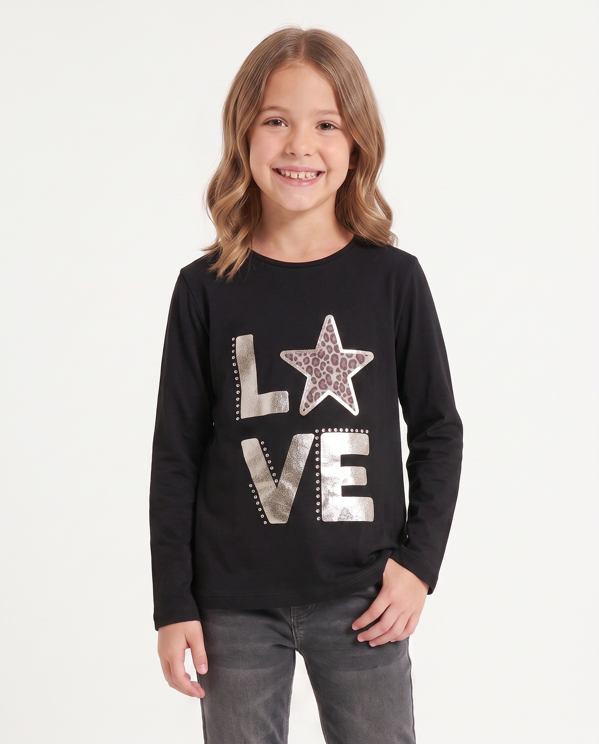 Long sleeve T-shirt with colorful print - Black