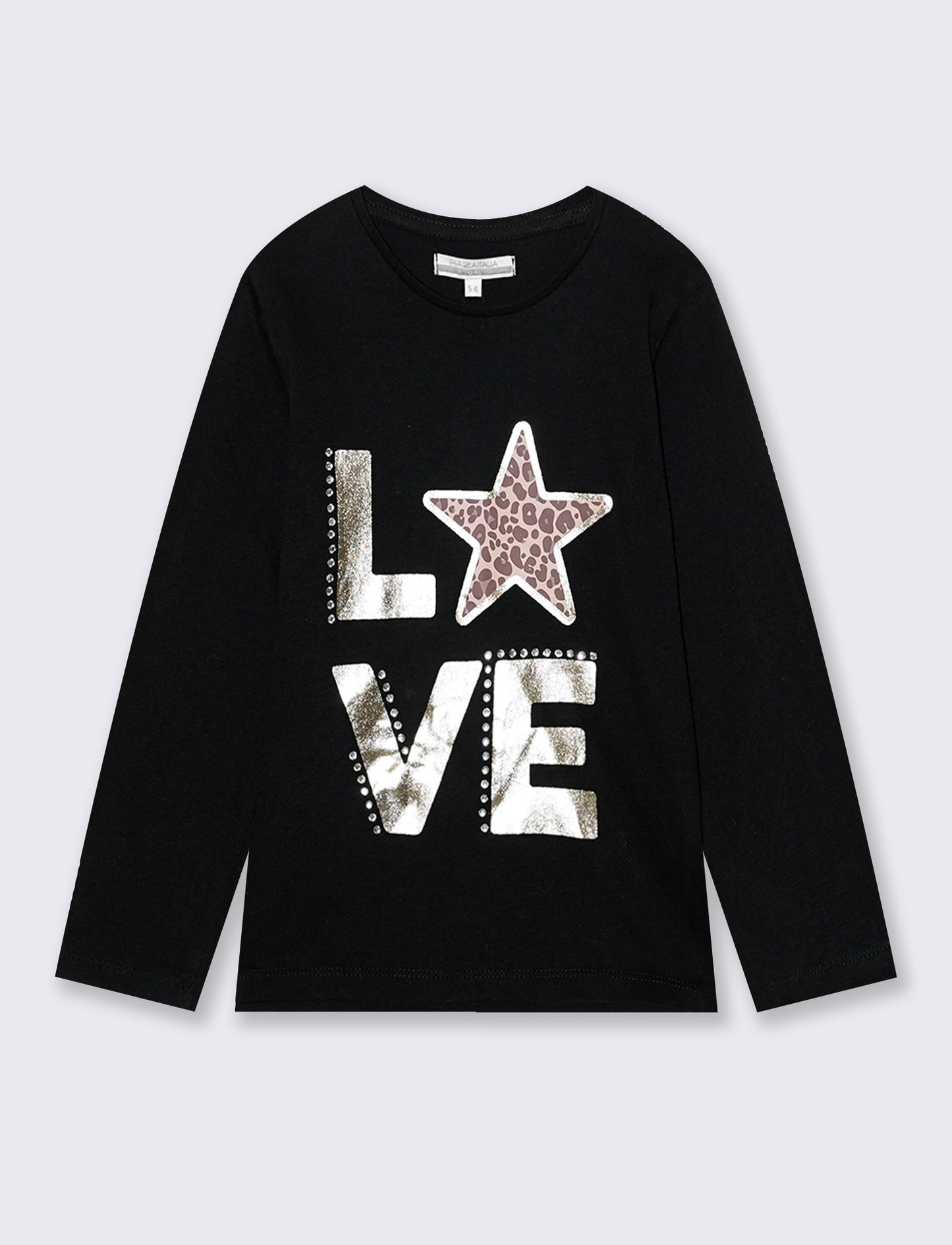 T-Shirt manica lunga con stampa colorata - Nero