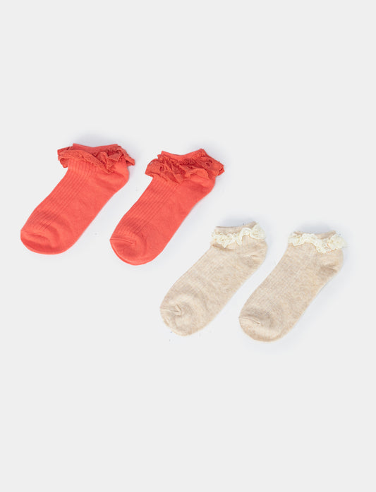 Girls' Ruffle Socks 2 Pairs - Beige