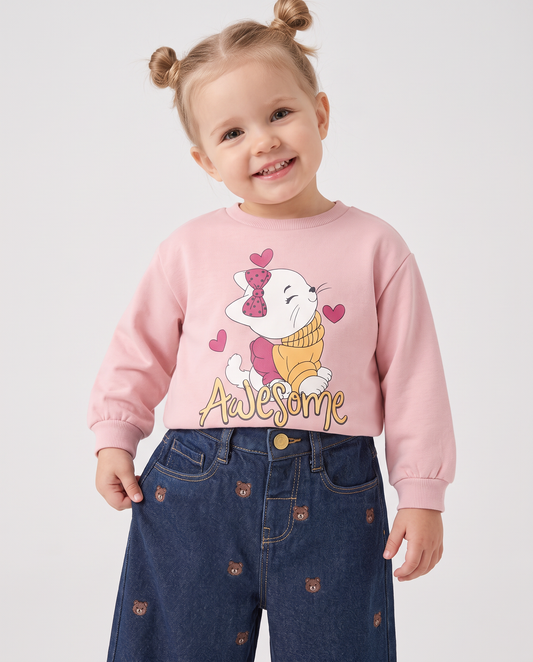 Basic sweatshirt with long sleeves print - Pink