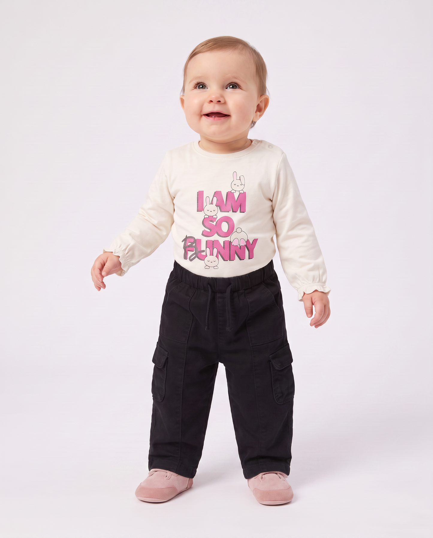 T shirt manica lunga girocollo con stampa - Bianco latte