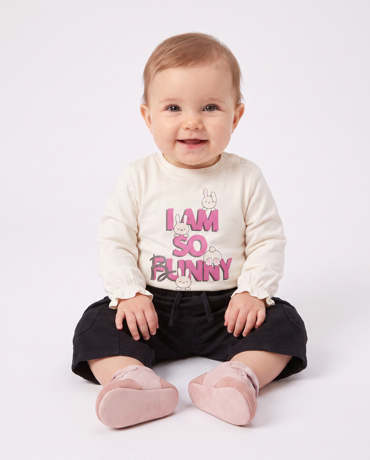 T shirt manica lunga girocollo con stampa - Bianco latte