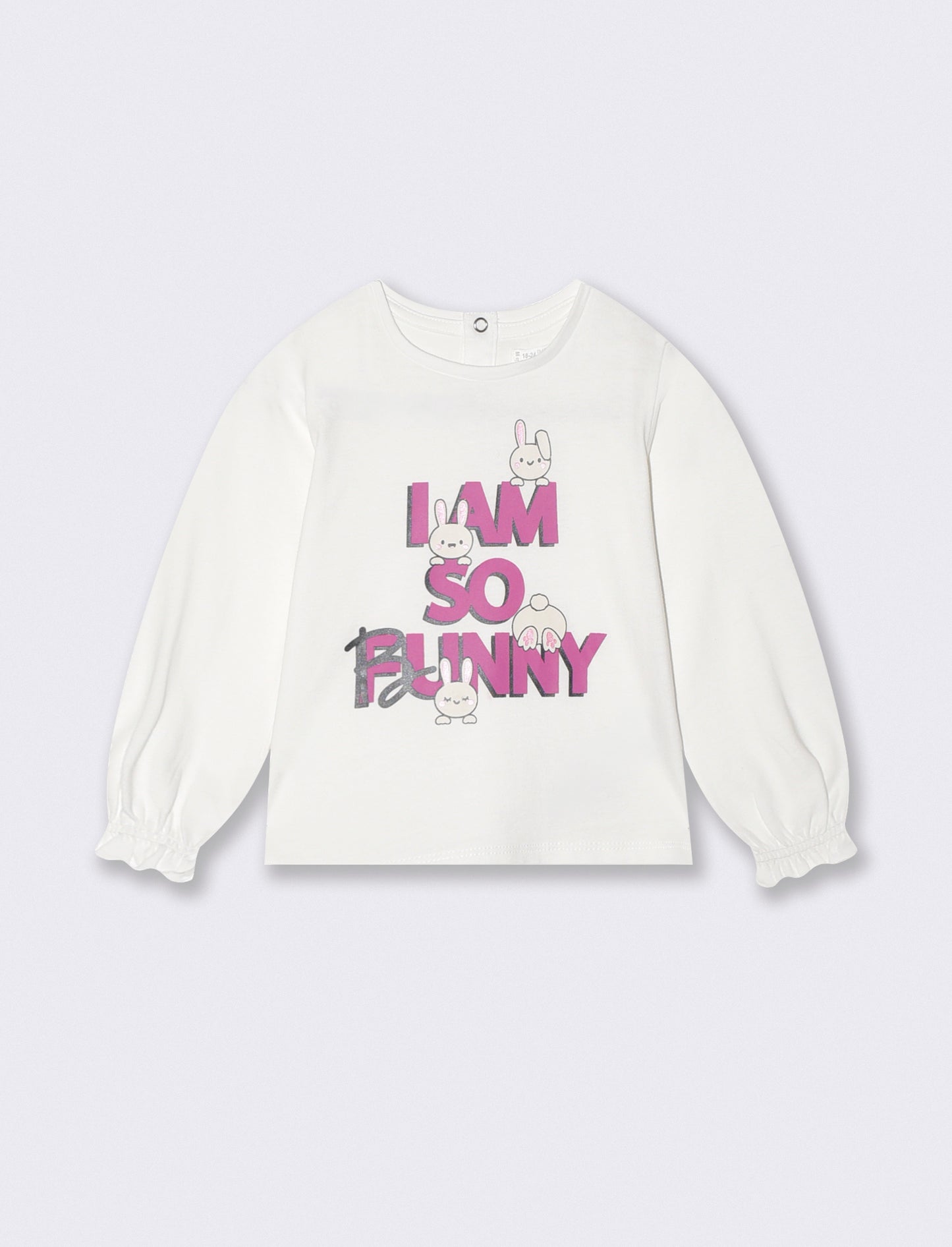 T shirt manica lunga girocollo con stampa - Bianco latte