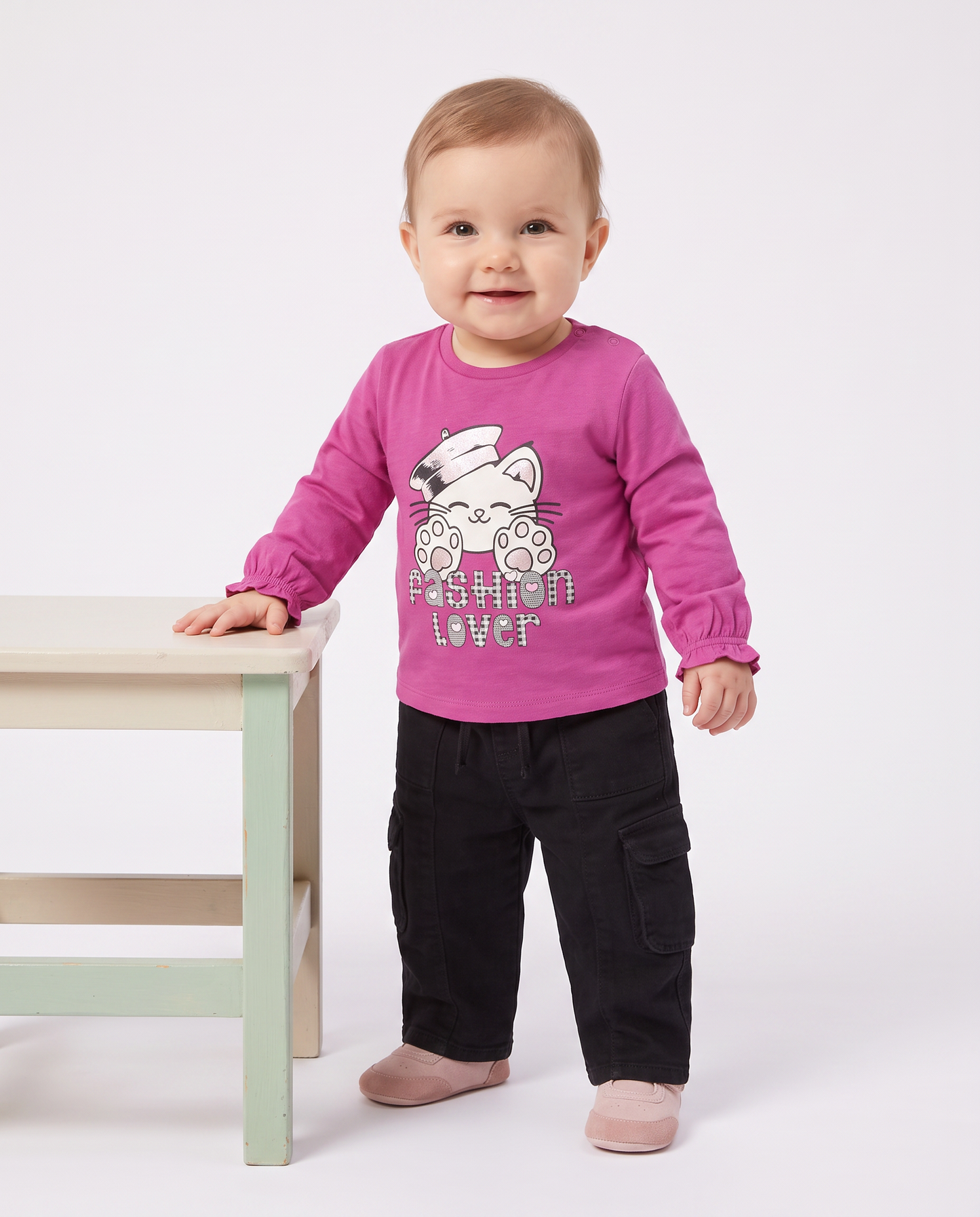 T shirt manica lunga girocollo con stampa - Fuxia azalea