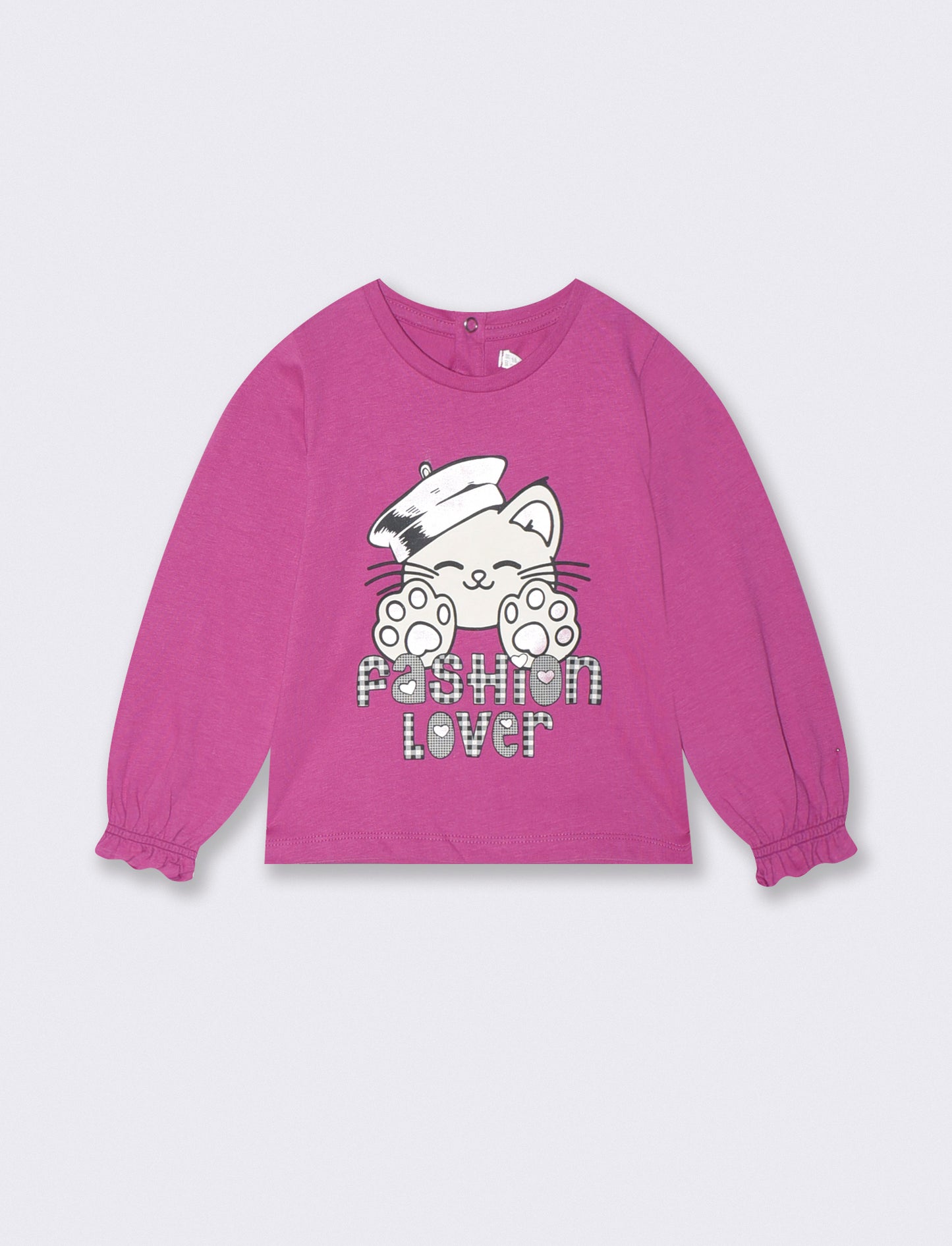 T shirt manica lunga girocollo con stampa - Fuxia azalea