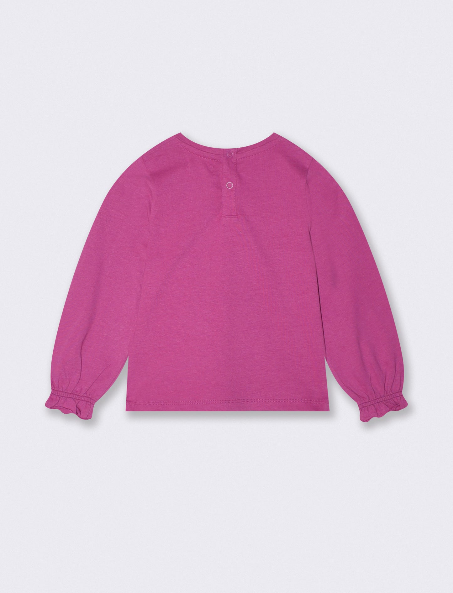 Long Sleeve Crew Neck T-Shirt with Print - Fuxia