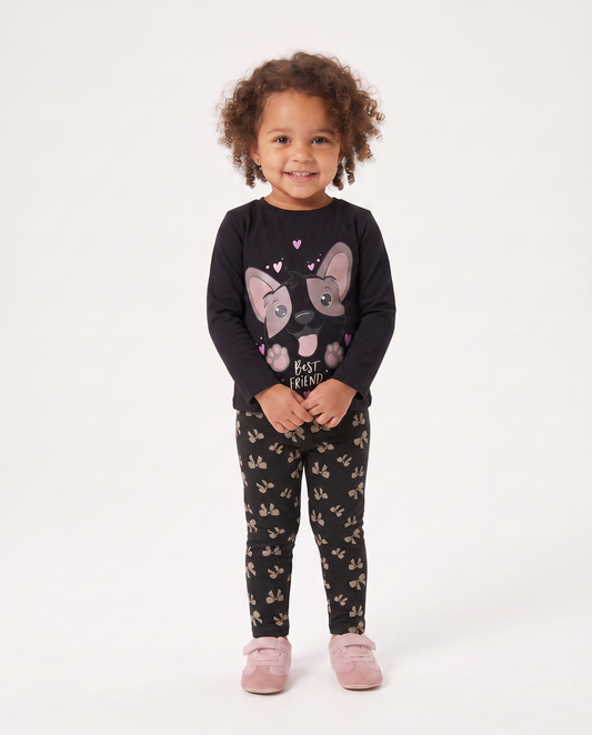 Jersey leggings with all-over print - Grey