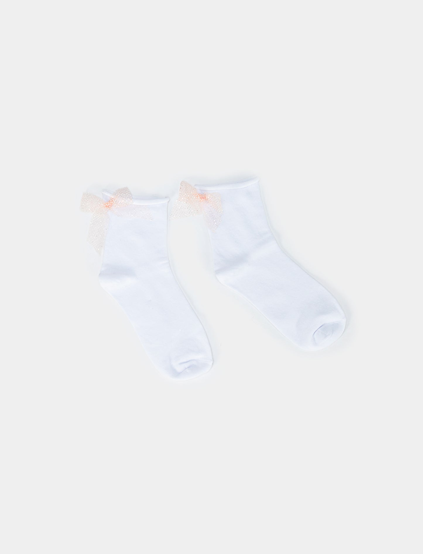 Girl's Tulle Bow Sock - White