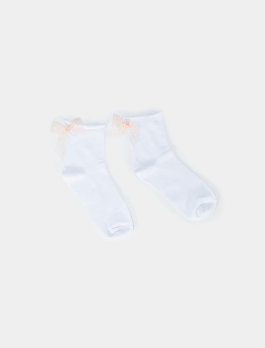 Girl's Tulle Bow Sock - White