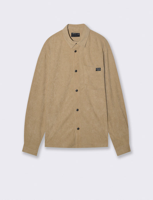 Camicia in velluto regular fit con tasca - Beige