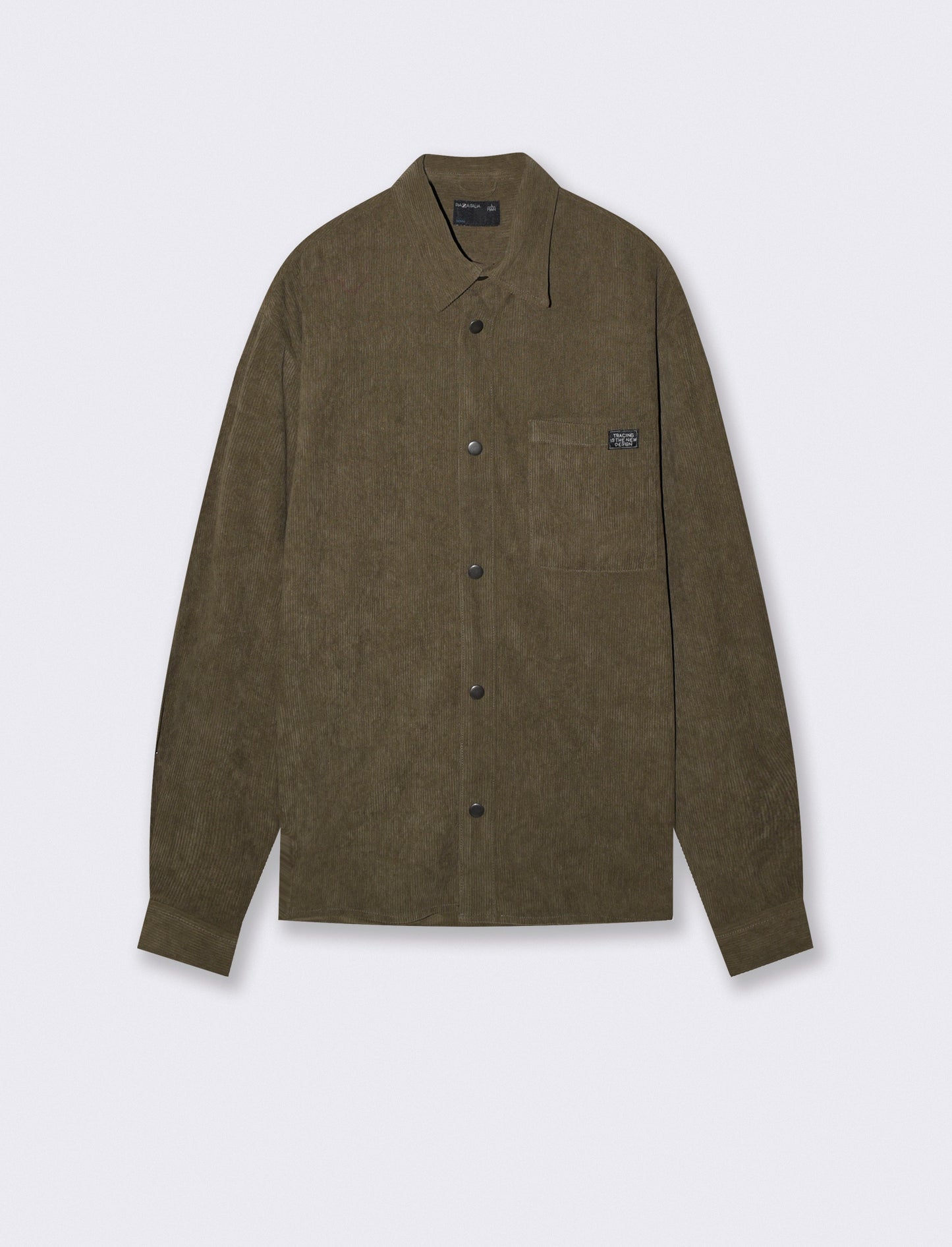 Camicia in velluto regular fit con tasca - Verde kaki