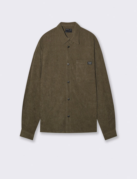Camicia in velluto regular fit con tasca - Verde kaki