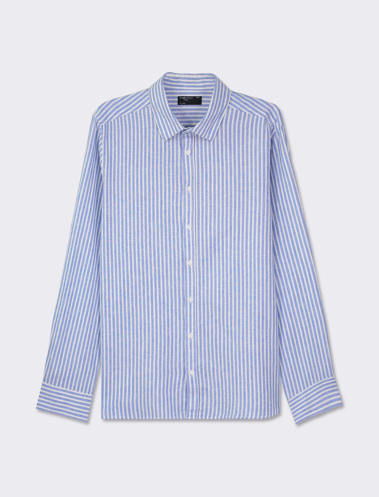 Striped Linen Regular Fit Shirt with French Collar - Sky blue