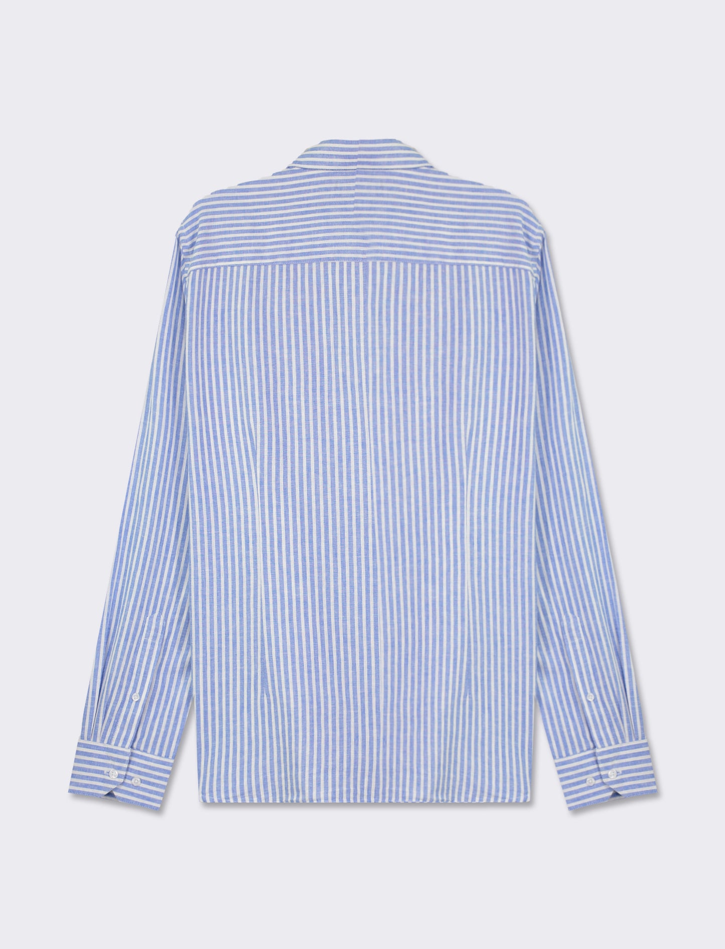 Striped Linen Regular Fit Shirt with French Collar - Sky blue