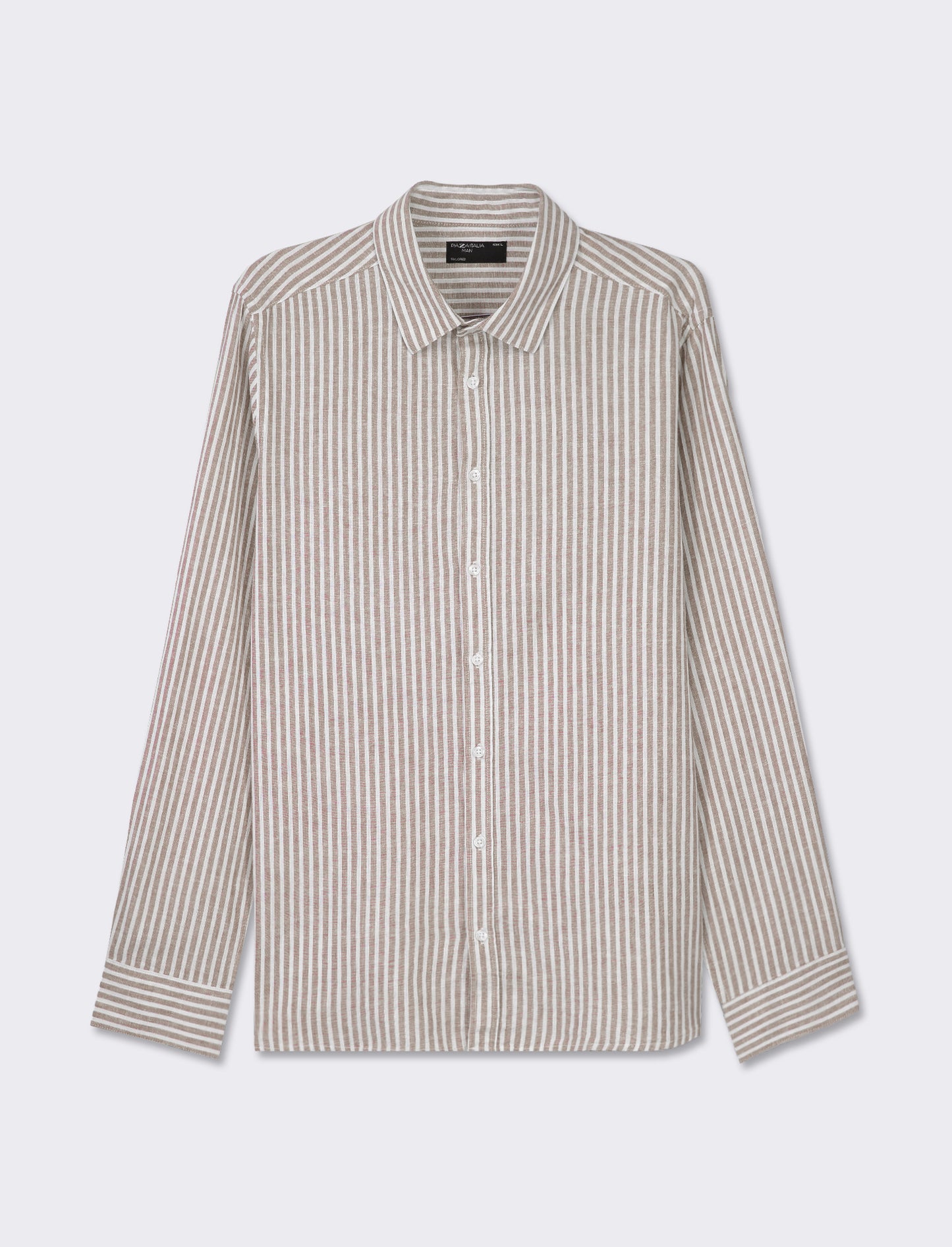 Striped Linen Regular Fit Shirt with French Collar - Grey