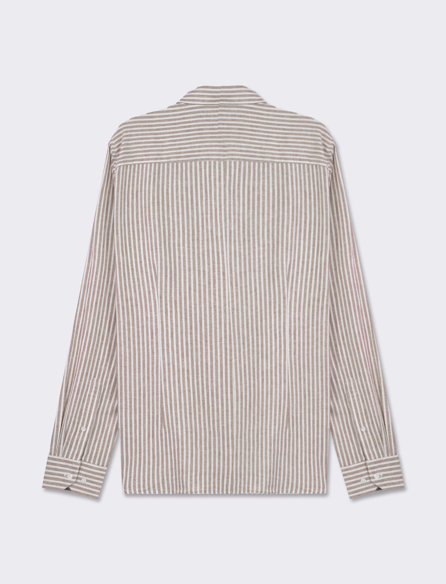 Striped Linen Regular Fit Shirt with French Collar - Grey