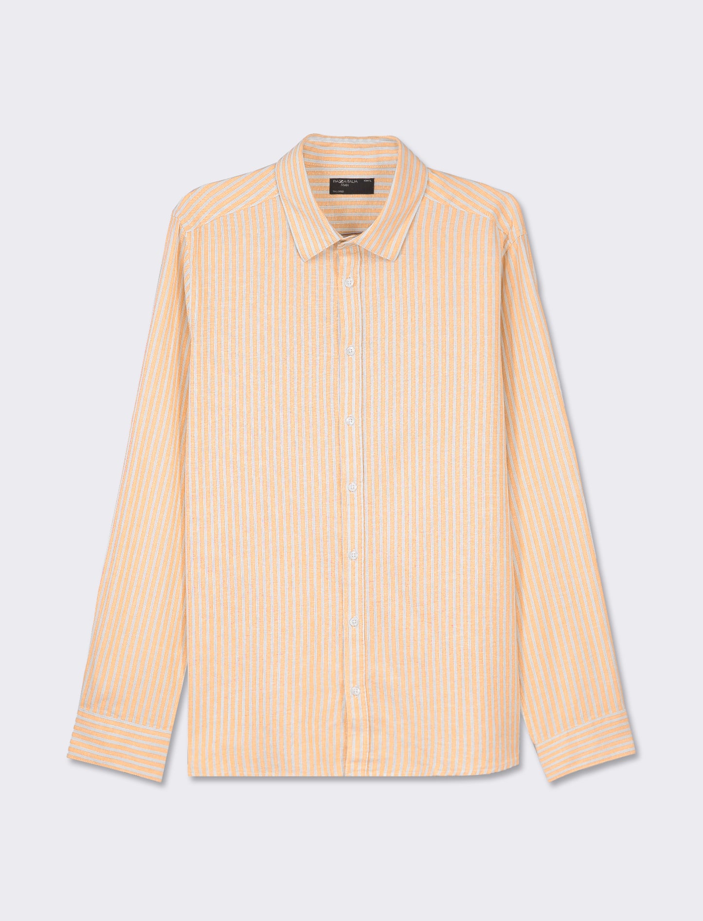 Striped Linen Regular Fit Shirt with French Collar - Orange