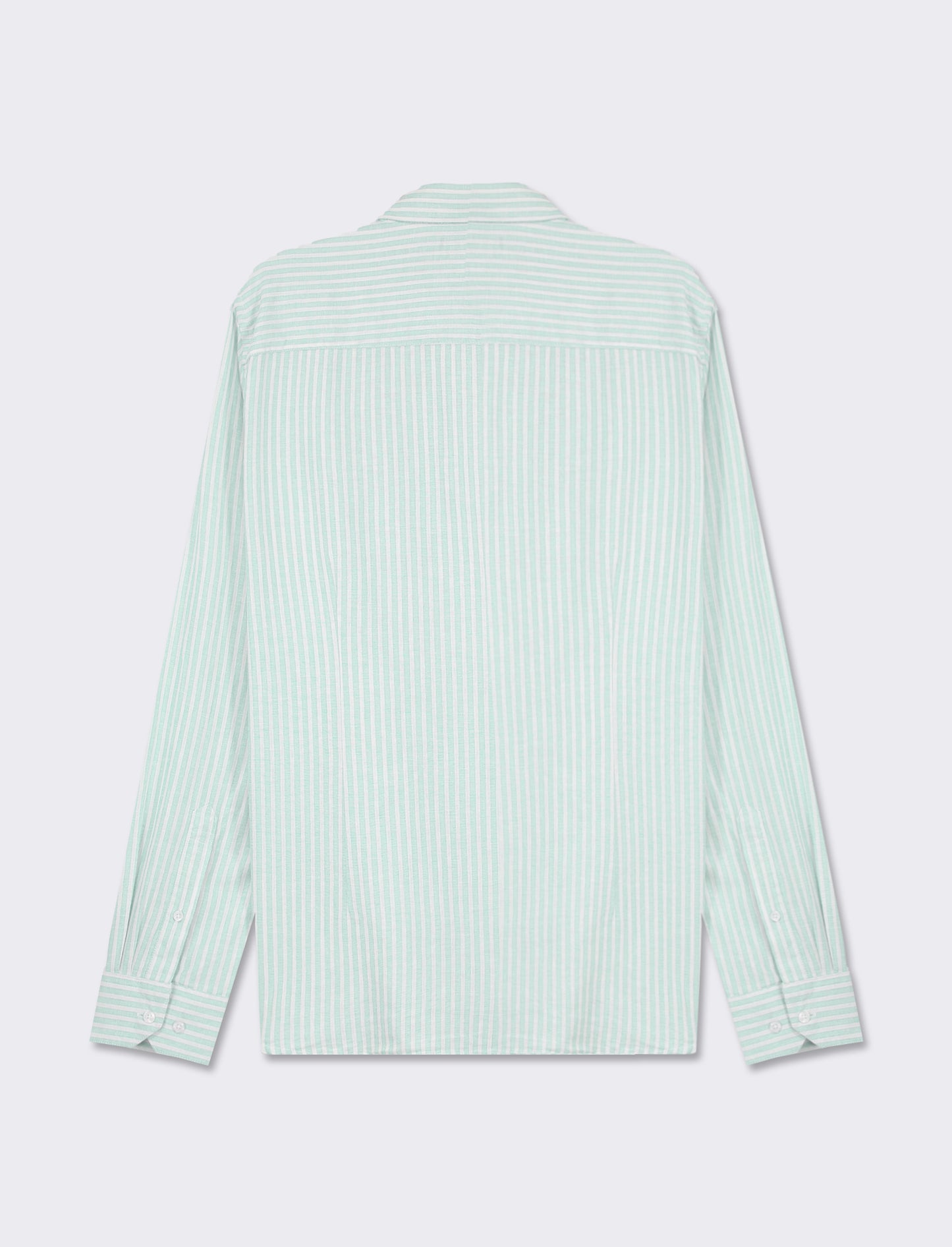 Striped Linen Regular Fit Shirt with French Collar - Green