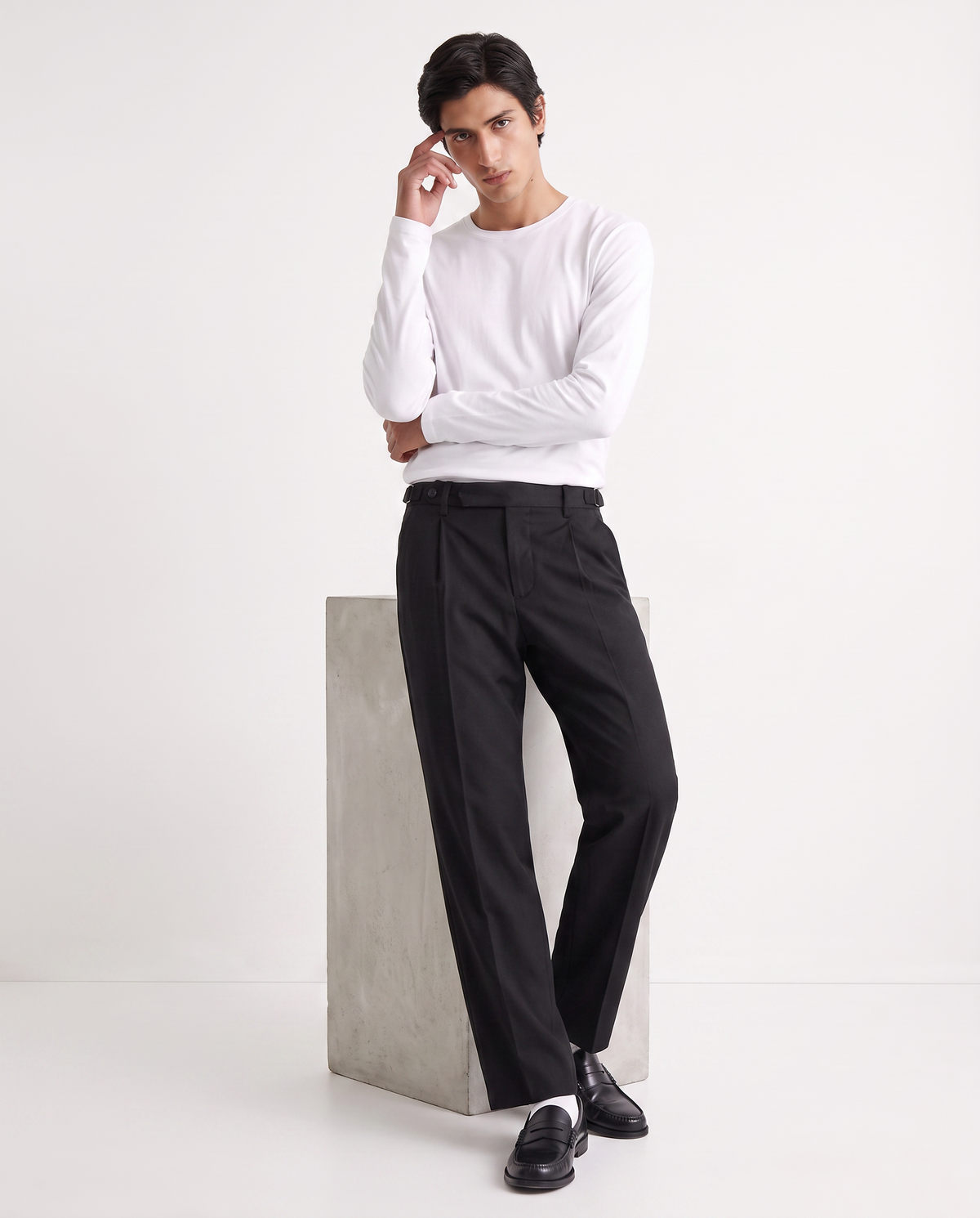 Formal Chino Pants with Side Buckle - Black