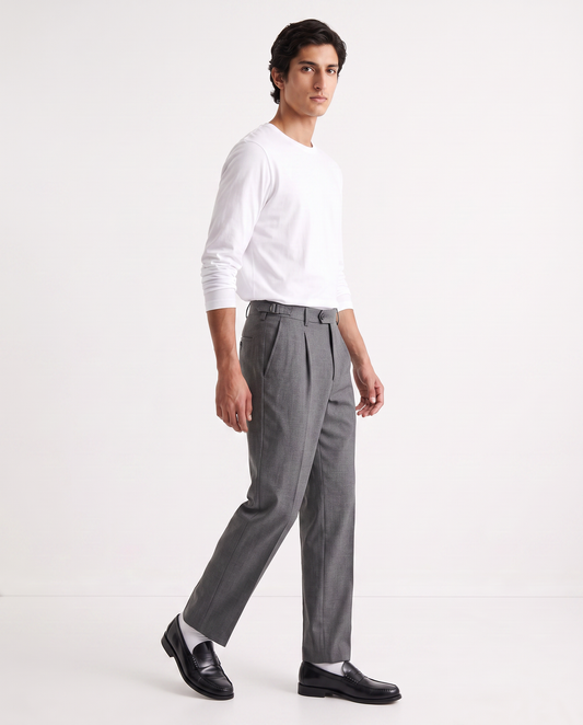 Formal Chino Pants with Side Buckle - Grey