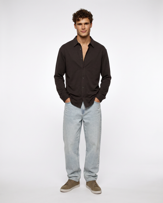 Camicia in cotone effetto maglia - moro/melange