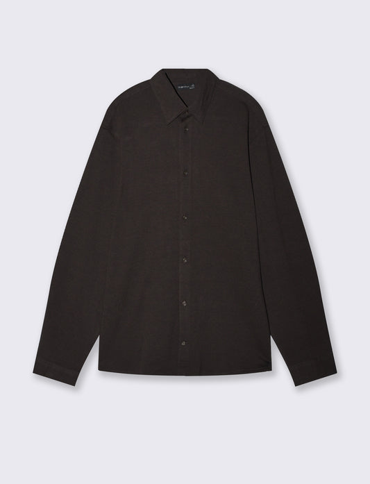 Camicia in cotone effetto maglia - moro/melange