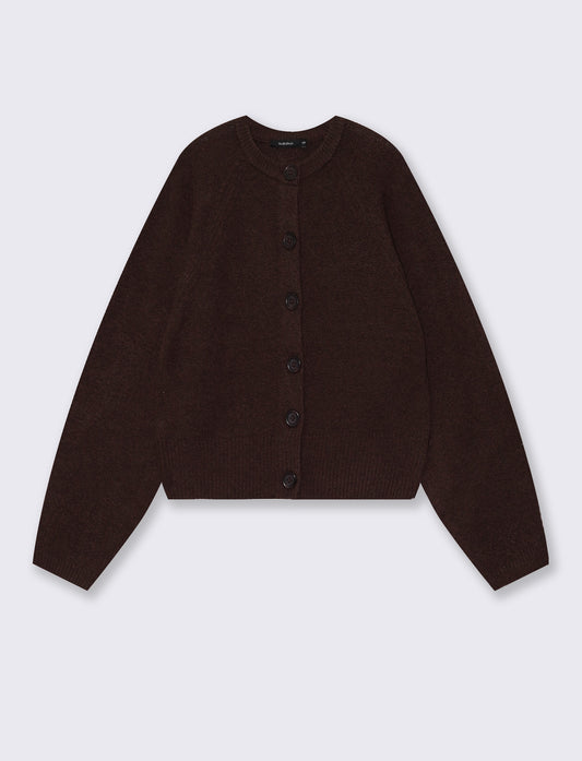 Crew neck raglan sleeve cardigan - Brown