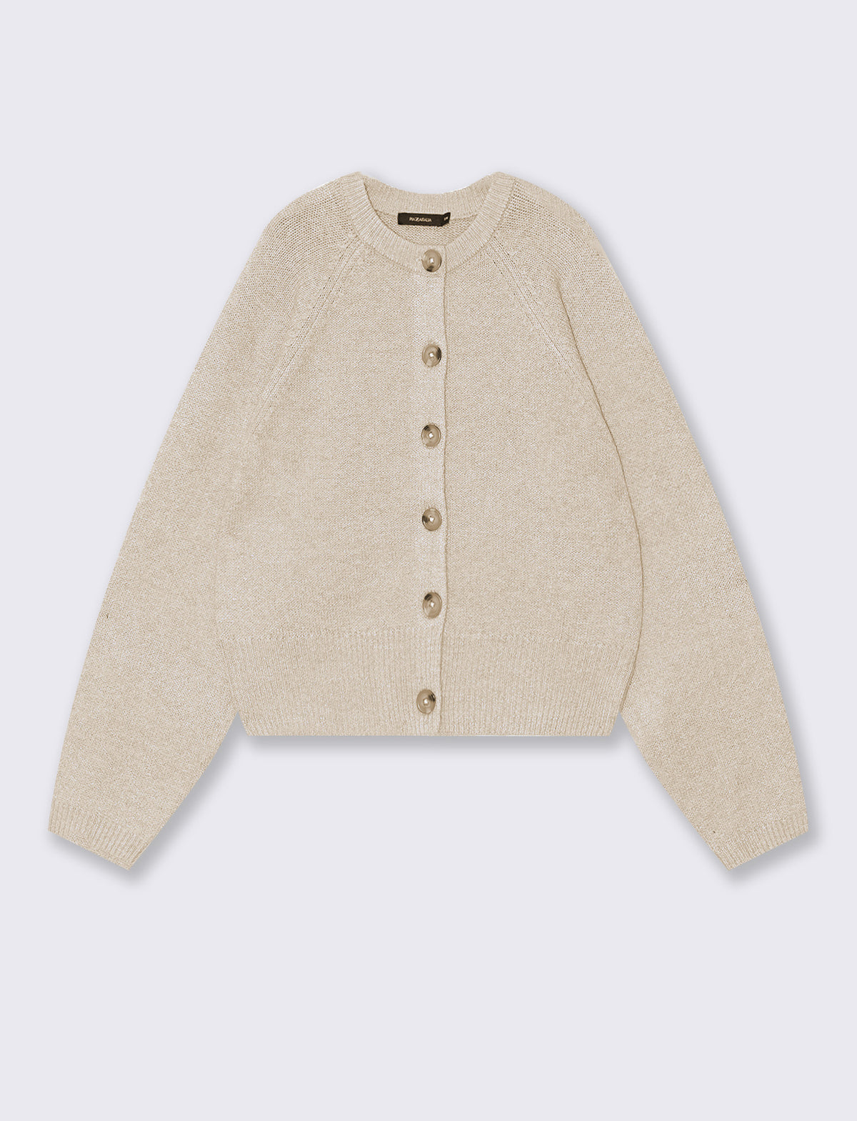 Cardigan girocollo manica a raglan - Beige grano