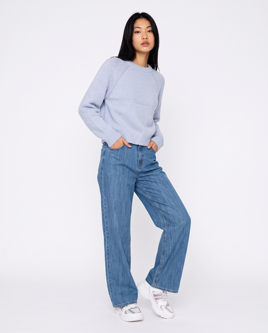 Pullover girocollo in ciniglia opaca - Azzurro cielo