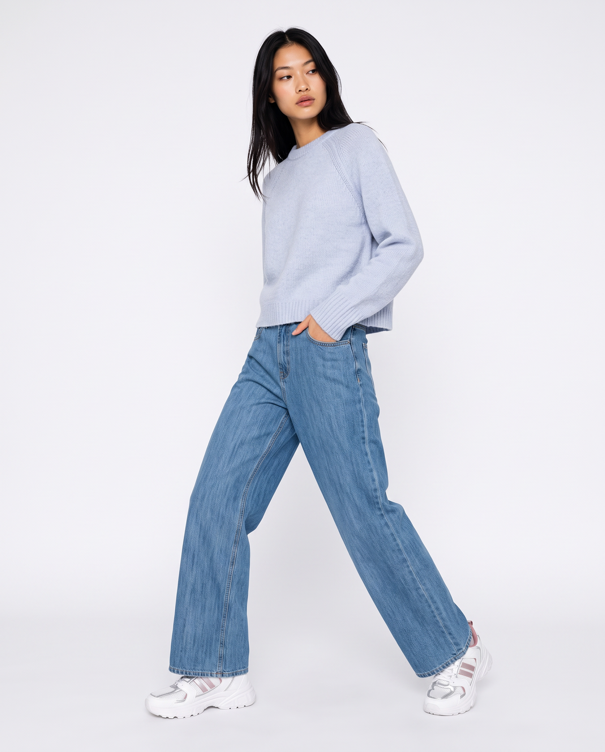 Pullover girocollo in ciniglia opaca - Azzurro cielo