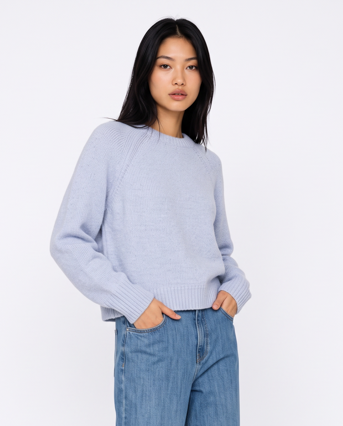 Pullover girocollo in ciniglia opaca - Azzurro cielo