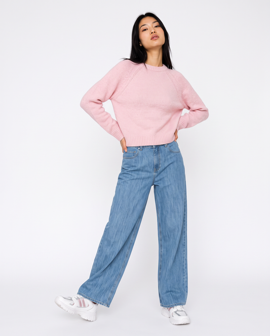 Pullover girocollo in ciniglia opaca - Rosa chiaro