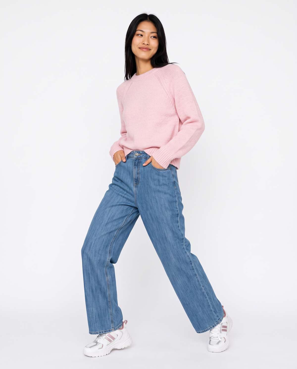 Pullover girocollo in ciniglia opaca - Rosa chiaro
